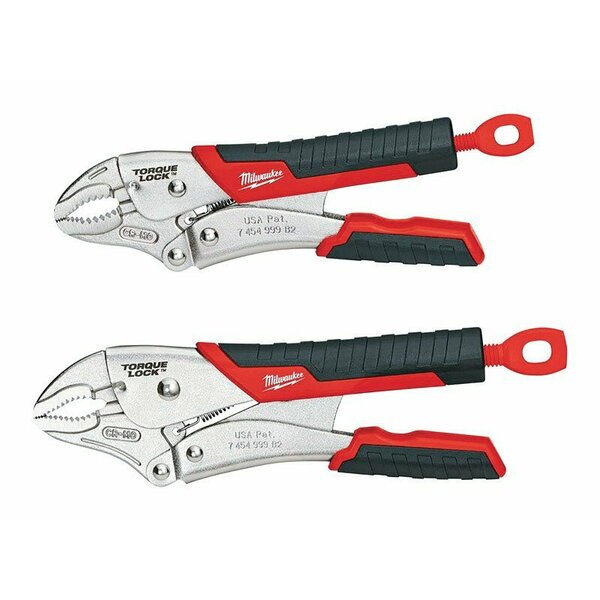 Milwaukee Tool Milwaukee Pliers Set, 2-Piece, Steel, Black/Red/Silver, Specifications: Curved Jaw, Ergonomic Handle 48-22-3402